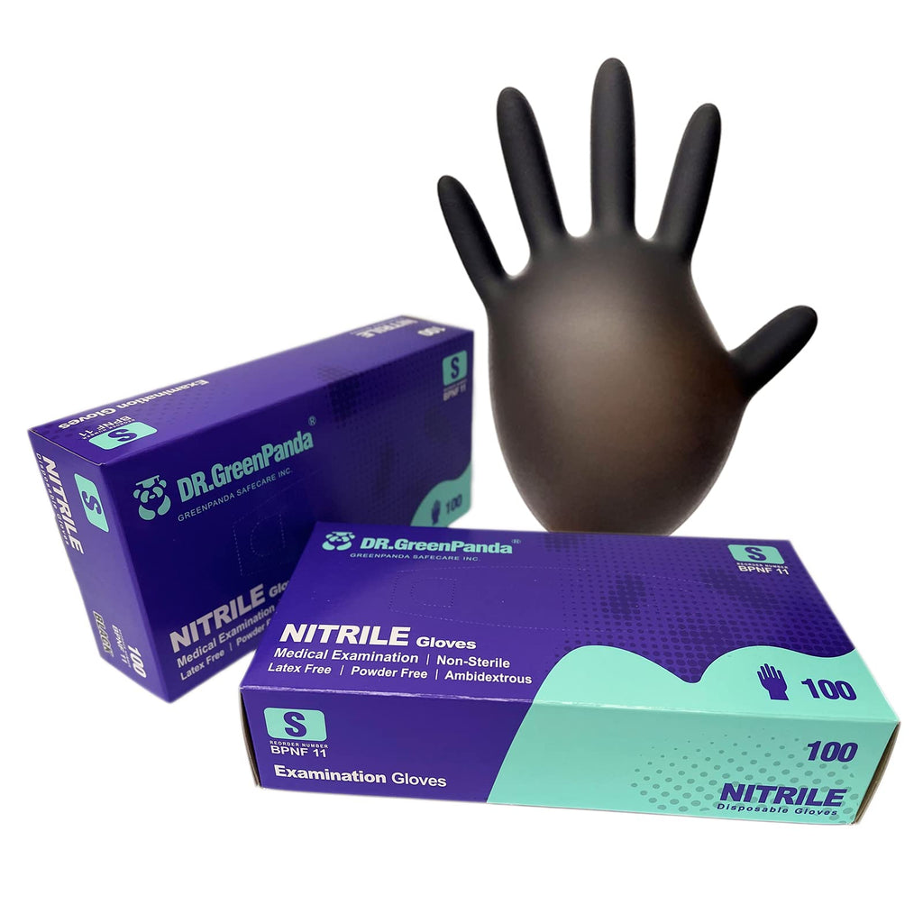 Dr.GreenPanda Black Nitrile Exam Gloves Small 200pcs 3mil Food Safe