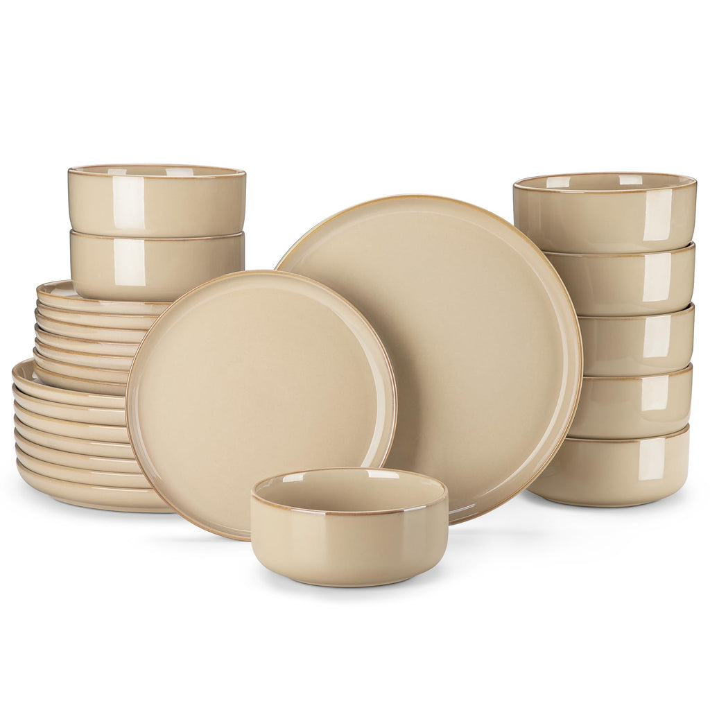 vancasso PLAYA Plates and Bowls Sets,12 Pieces Grey Dinnerware Sets for Kitchen,Reactive Glaze Dishes Set for 4,Dishwasher and Microwave Safe