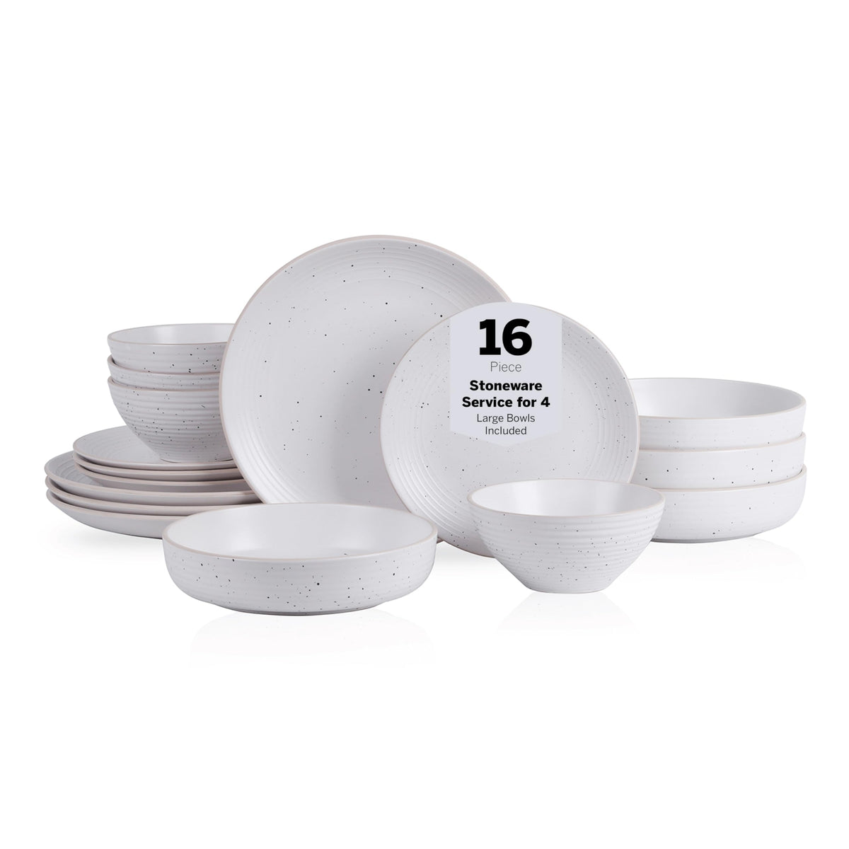 Stone Lain Lauren Stoneware, Rustic Plates and Bowls Set, Dinnerware, Service for 8, Speckled Green, Dishwasher & Microwave Safe, 32-Piece