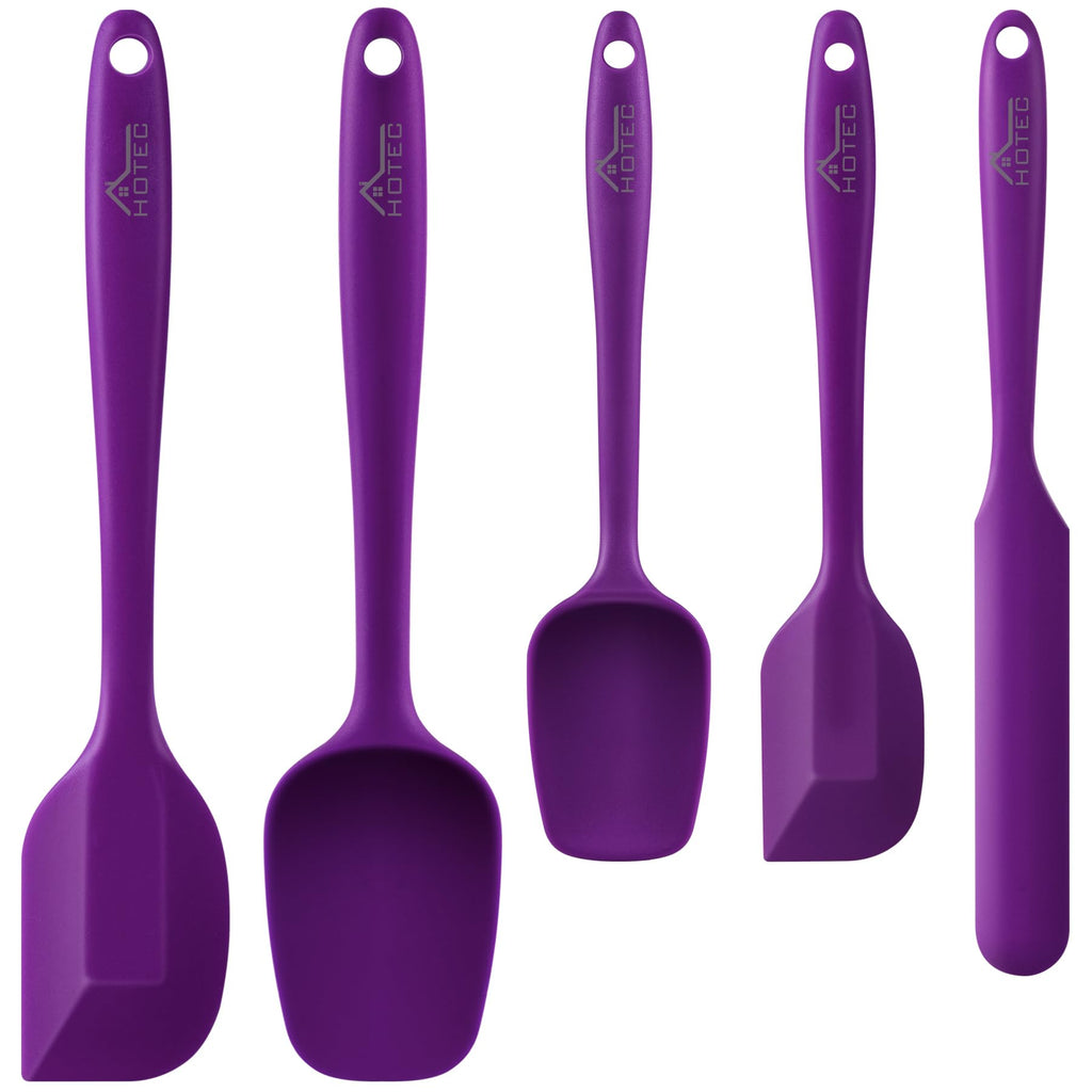 HOTEC 600℉ Heat Resistant Silicone Rubber Spatula Set, Aqua Sky, Set of 5