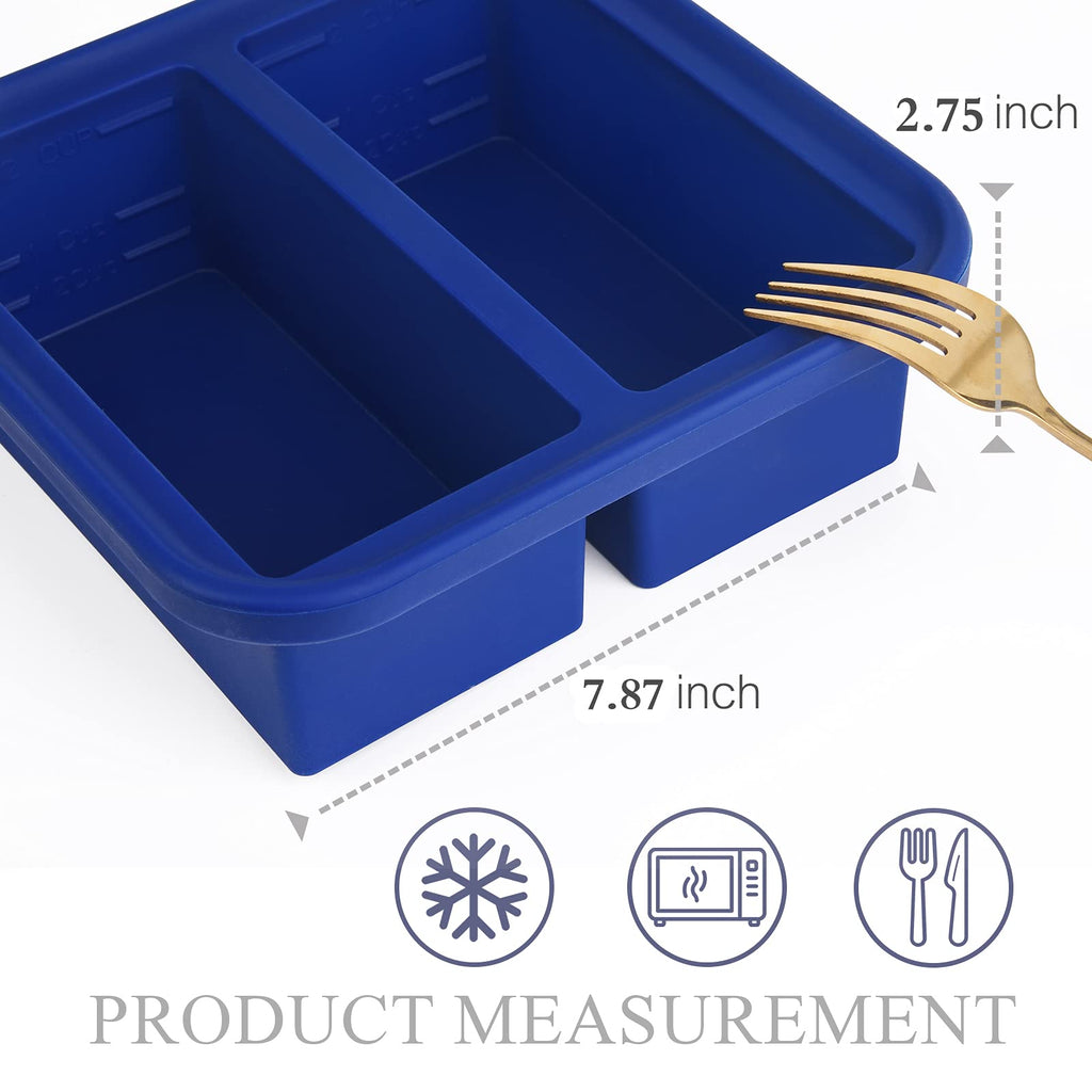 Kinggrand Kitchen 2 Cup Silicone Freezer Molds 2 Pack Silicone Freezer Tray with Lid Make 4 Perfect 2-Cup Portions - Easy Release Molds for Food Storage & Freeze Soup, Broth, Stew or Sauce