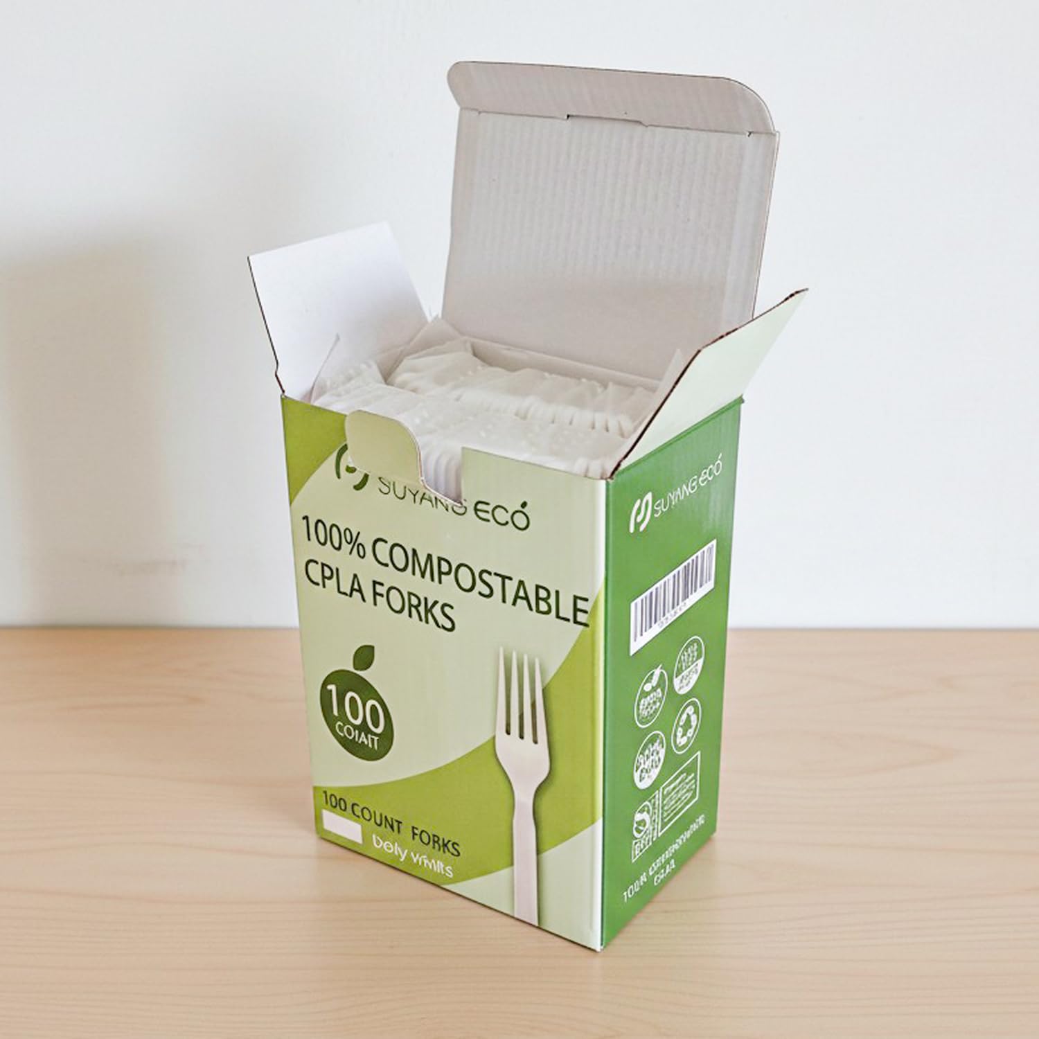 SUYANGECO Compostable Disposable Forks 100 Count Compostable Forks Bulk No Plastic Forks Heavy Duty Biodegradable Forks Eco Friendly for Lounge Party Wedding Picnic Camping
