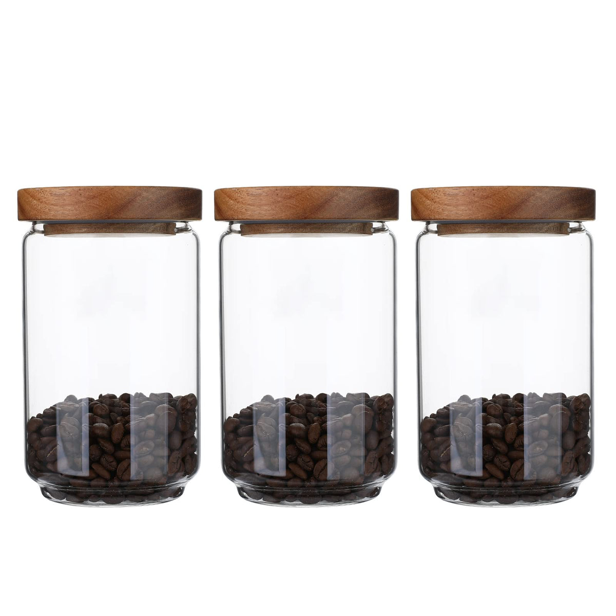 Homtop 15 OZ Glass Jars with Airtight Acacia Wood Lids, 4 PCS