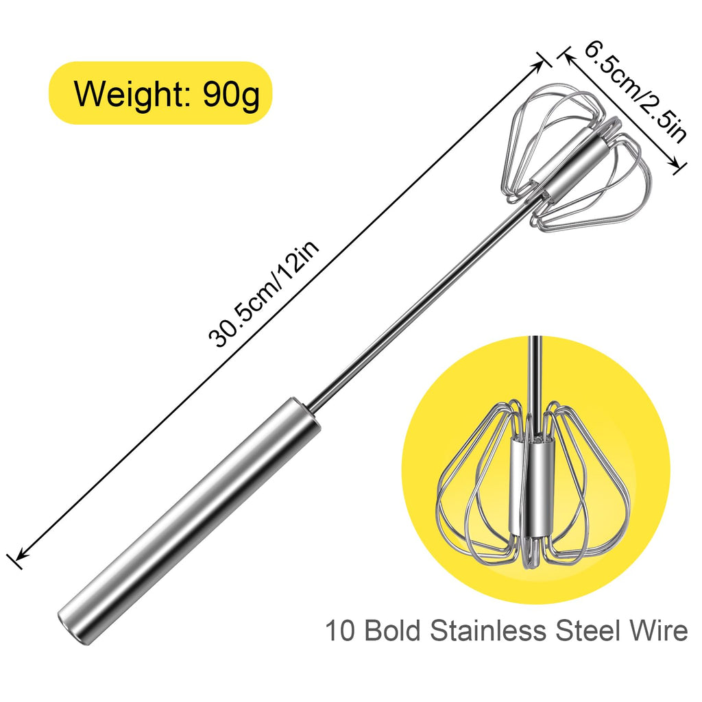 Stainless Steel Egg Whisk, 12 Inch Hand Mixer, Upgraded Semi-automatic Whisk, Ideal For Blending, Whisking, Baking tool, Beating Eggs, Butter & Milk, Suitable For Home Kitchen Use.