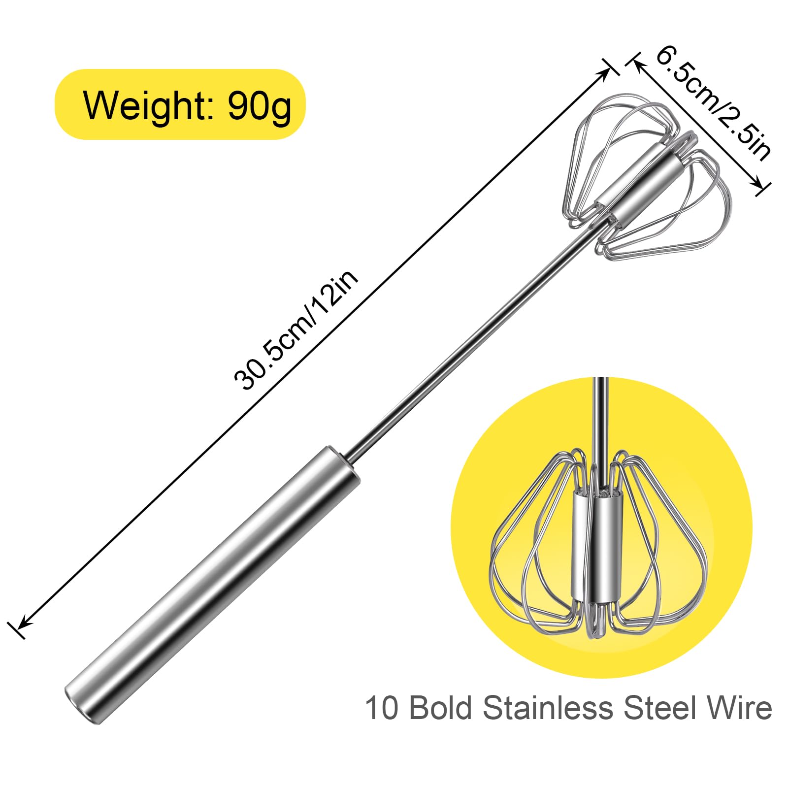 Stainless Steel Egg Whisk, 12 Inch Hand Mixer, Upgraded Semi-automatic Whisk, Ideal For Blending, Whisking, Baking tool, Beating Eggs, Butter & Milk, Suitable For Home Kitchen Use.