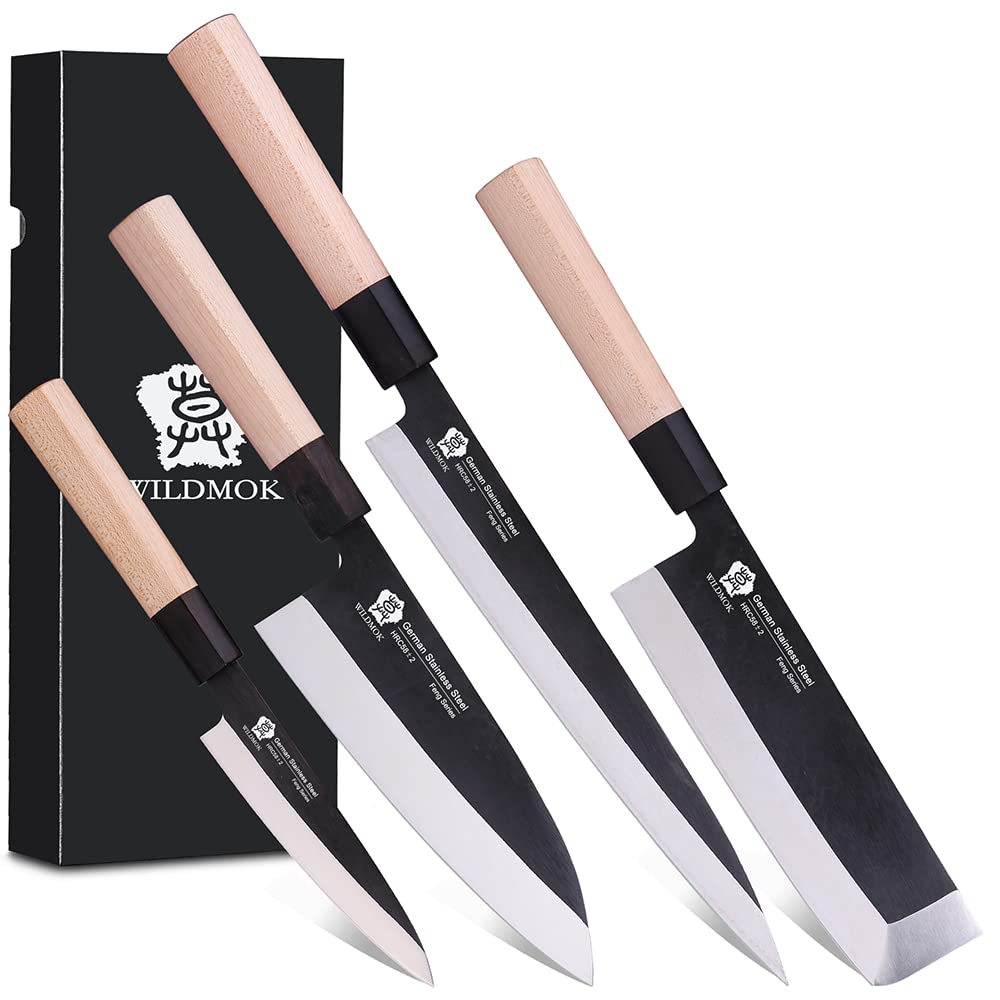 WILDMOK Left Handed 7 Inch Deba Knife German Stainless Steel Sashimi Knife Asian Usuba Salmon Knife for Left Handed