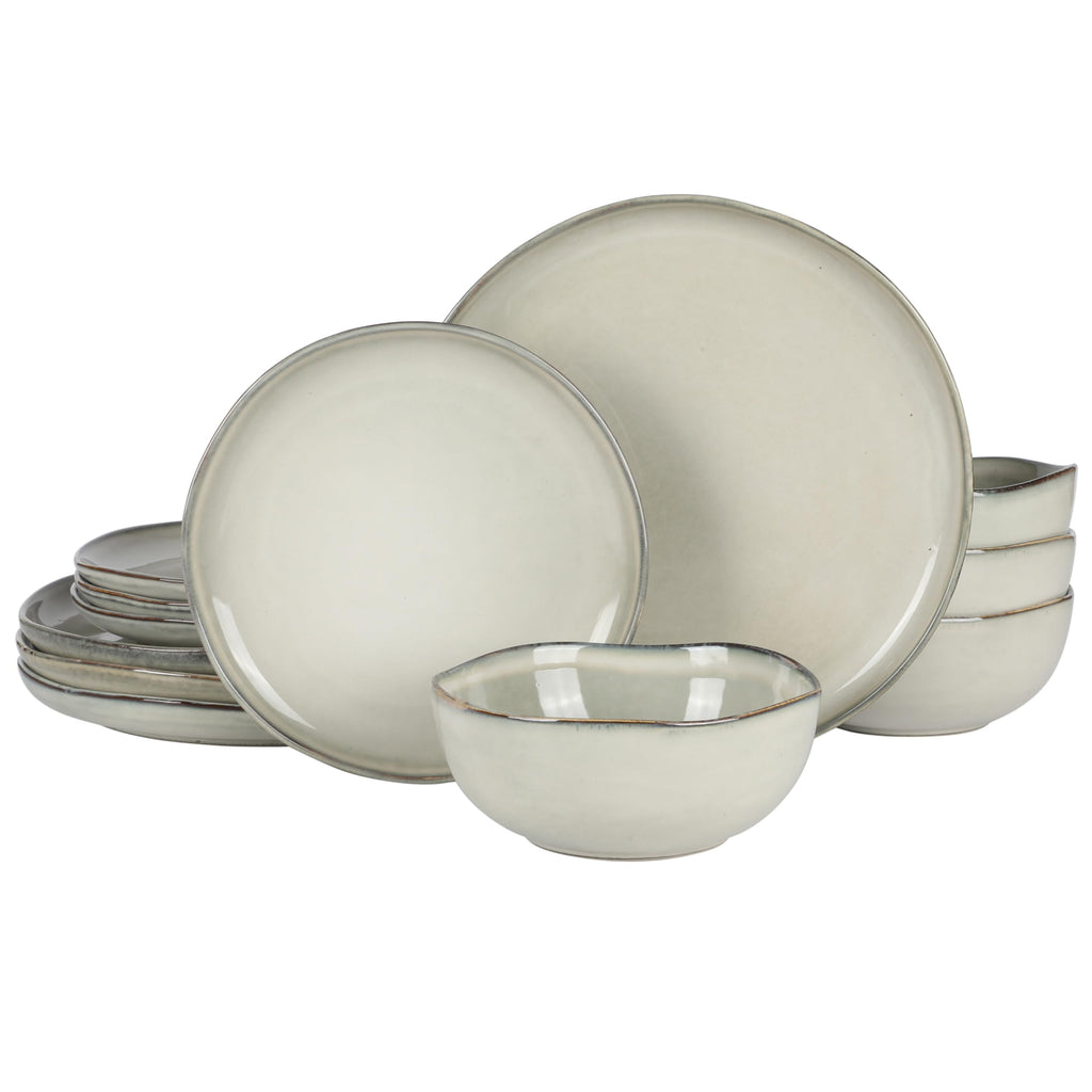 Gibson Elite Tahoe Sunset 12 Piece Stoneware Reactive Glaze (Service for 4) Ceramic Plates and Bowls Dinnerware Set - Black