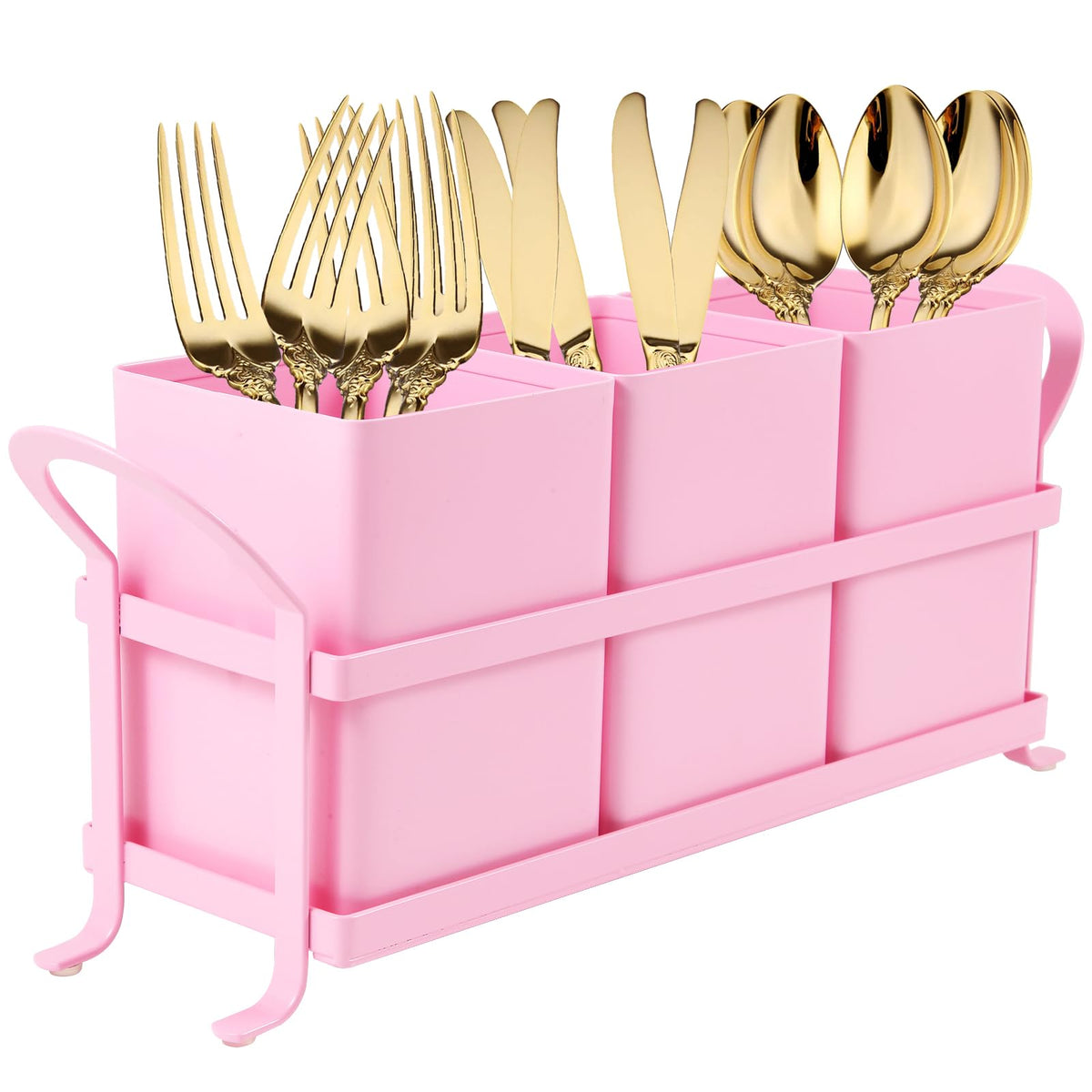 NelyBet Utensil Holder Silverware Caddy for Party Countertop, 3pcs Bins Set Silverware Caddy Organizer Holders for Spoon and Fork, White and Black