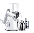 Rotary Cheese Grater Hand Crank, Grater For Kitchen With Reinforced Suction - Rotary Cheese Grater With 3 Replaceable Stainless Steel Blades - Easy to Use & Clean - Vegetable Cutter (White)