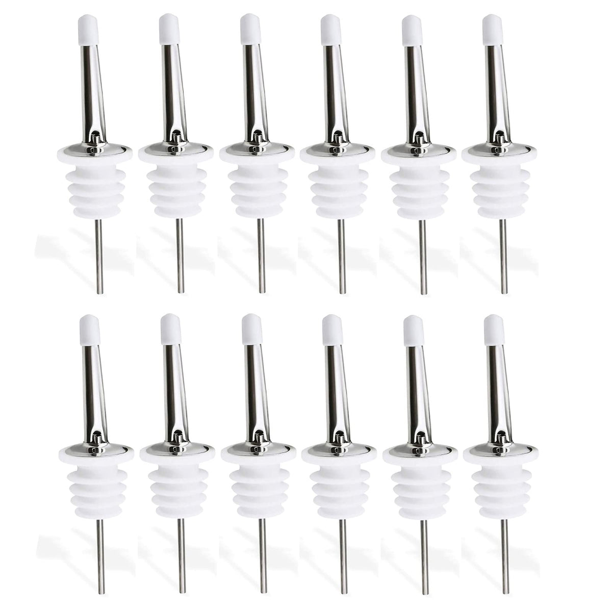 12 Pack Liquor Pour Spouts Set - Stainless Steel bottle spout and Liquor Pourers Dust Caps Covers