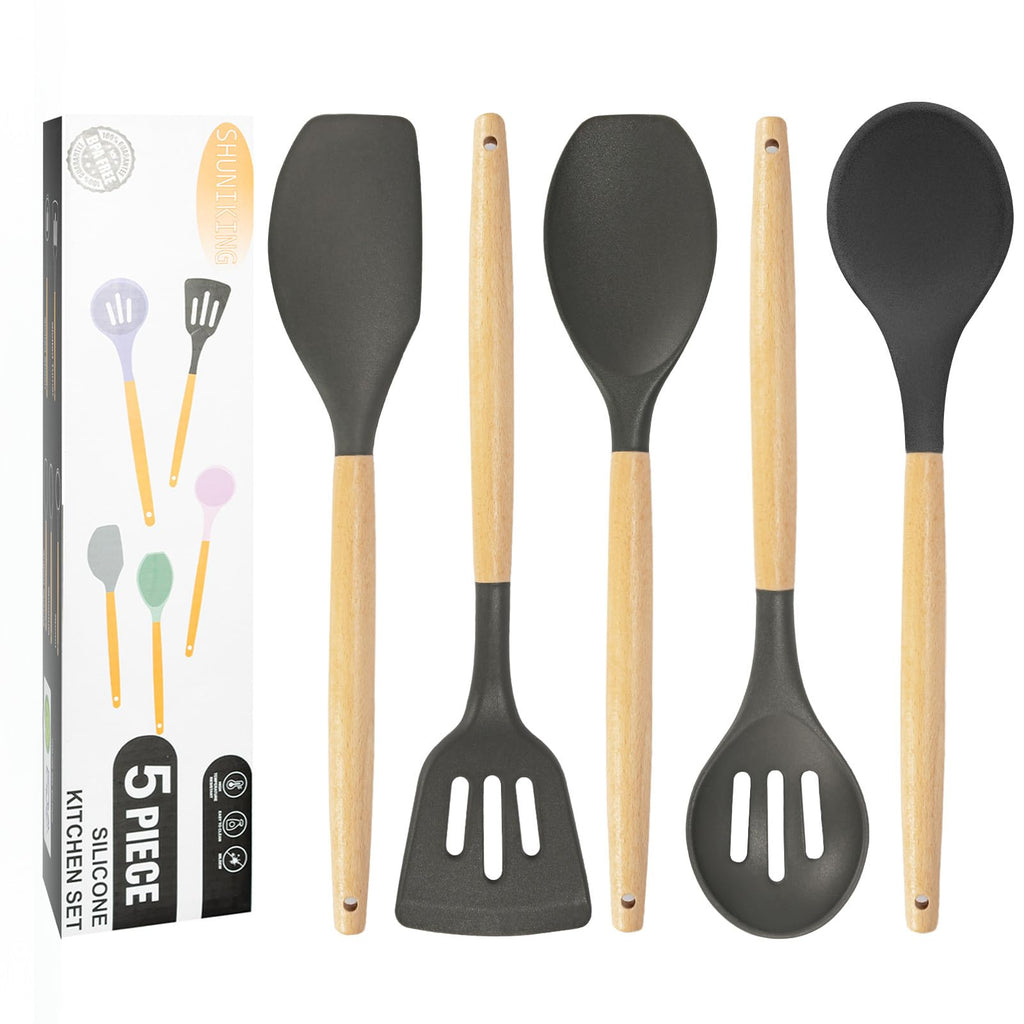 Cooking Utensils Set,19 Kitchen Set Utensils Set with 11 Pieces Spatula Cooking Utensils,Heat Resistant Silicone Utensils 6 Piece Sharp Knife Set 2 Pieces Utensil Cutting Board (Black 19 PCS Set)