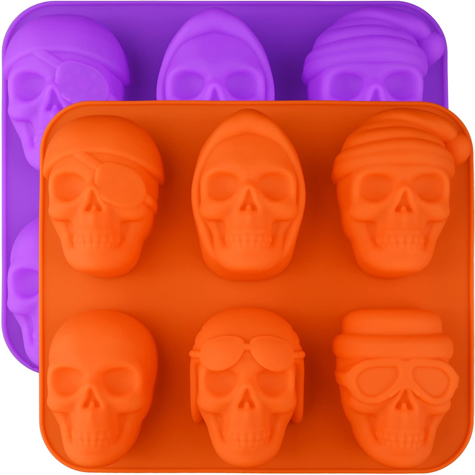 HUAKENER Skull Cake Pan - 2 Pack, 6 Cavity Skull Cake Molds for Mini Cakes, Chocolate Bomb, Pudding, Halloween Baking