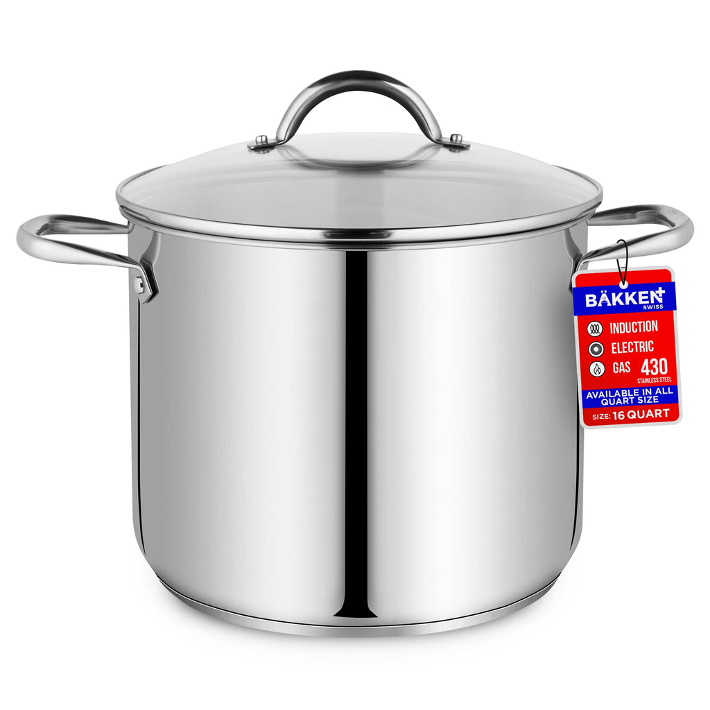 Stainless Steel Stockpot with Tempered Glass Lid 3 Quart, Durable 18/0 Stainless Steel, Impact-Bonded Base for Even Heating, Riveted Handles, Oven & All Stove Compatible, Safe Up To 500°F (260°C)