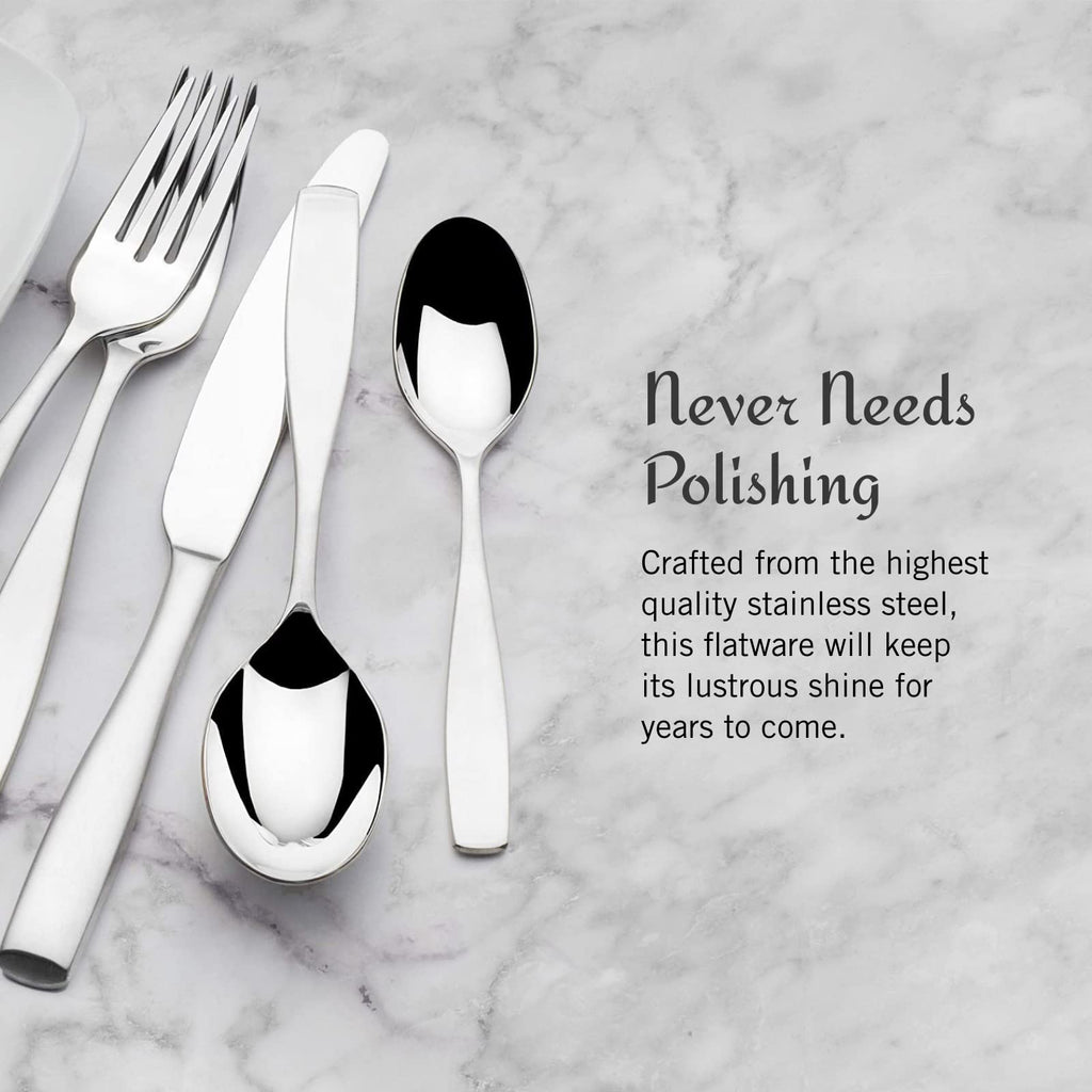 Mikasa Satin Loft 65-Piece Flatware Set, Service for 12, 18/10 Stainless Steel Silverware with Satin Finish, Includes Serving Utensils, Dishwasher Safe