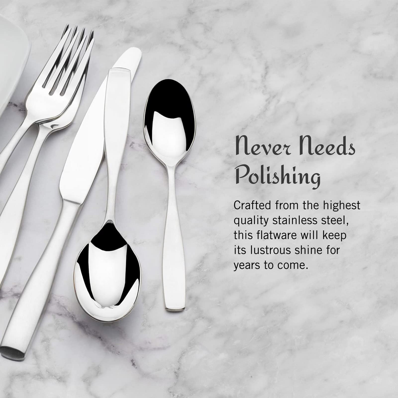 Mikasa Satin Loft 65-Piece Flatware Set, Service for 12, 18/10 Stainless Steel Silverware with Satin Finish, Includes Serving Utensils, Dishwasher Safe