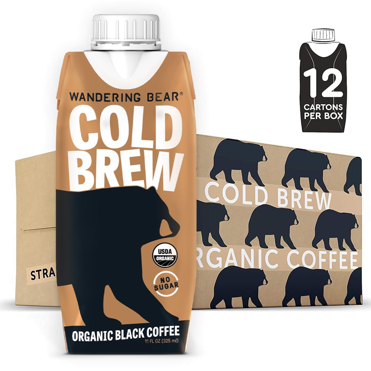 Wandering Bear Organic Vanilla Cold Brew Coffee - 32 fl oz, 6 Pack