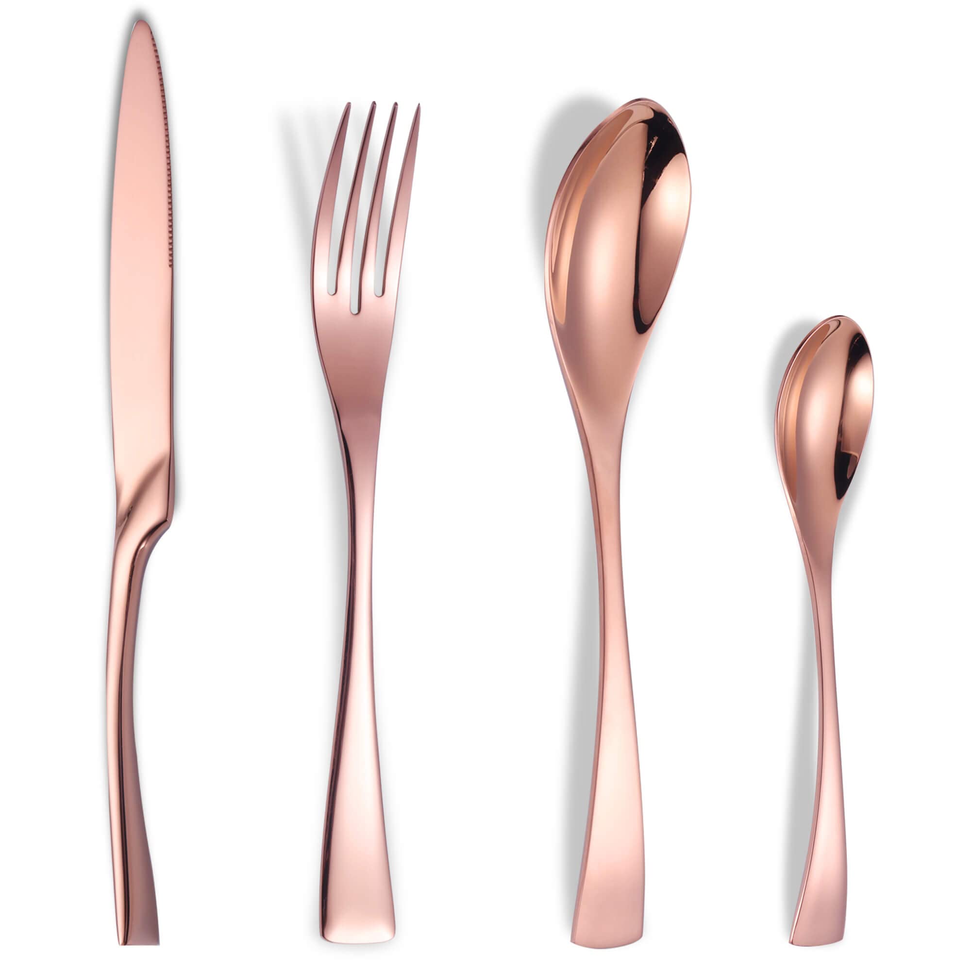 Lemeya 24 Pieces Rose gold Silverware Set for 6,Heavy Duty 18/10 Stainless Steel Flatware Set with Forged Stand Knife,Modern Cutlery Utensil Set,Mirror Polished,Dishwasher Safe