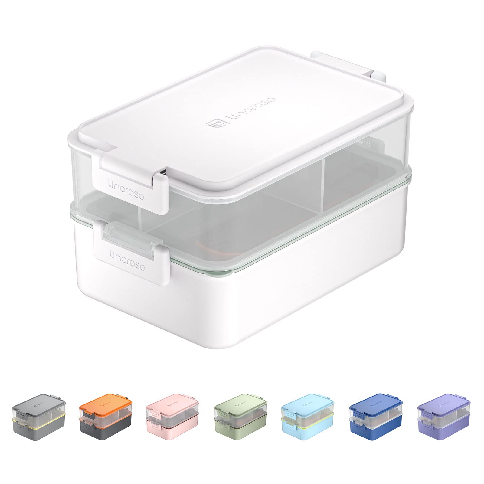 linoroso Stackable 2-Tier Adult Bento Box, 4 Compartments - Chalk White