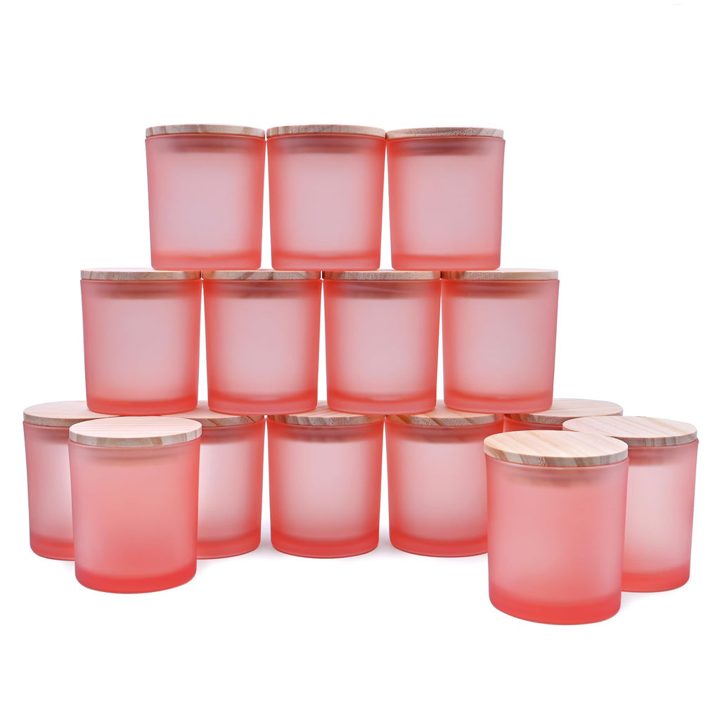 SHOWIN 10 OZ Thick Candle Jars for Making Candles 15 Pcs, Empty Jars with Wood Lids for Candle Making, Sample Container, Frosted Grey