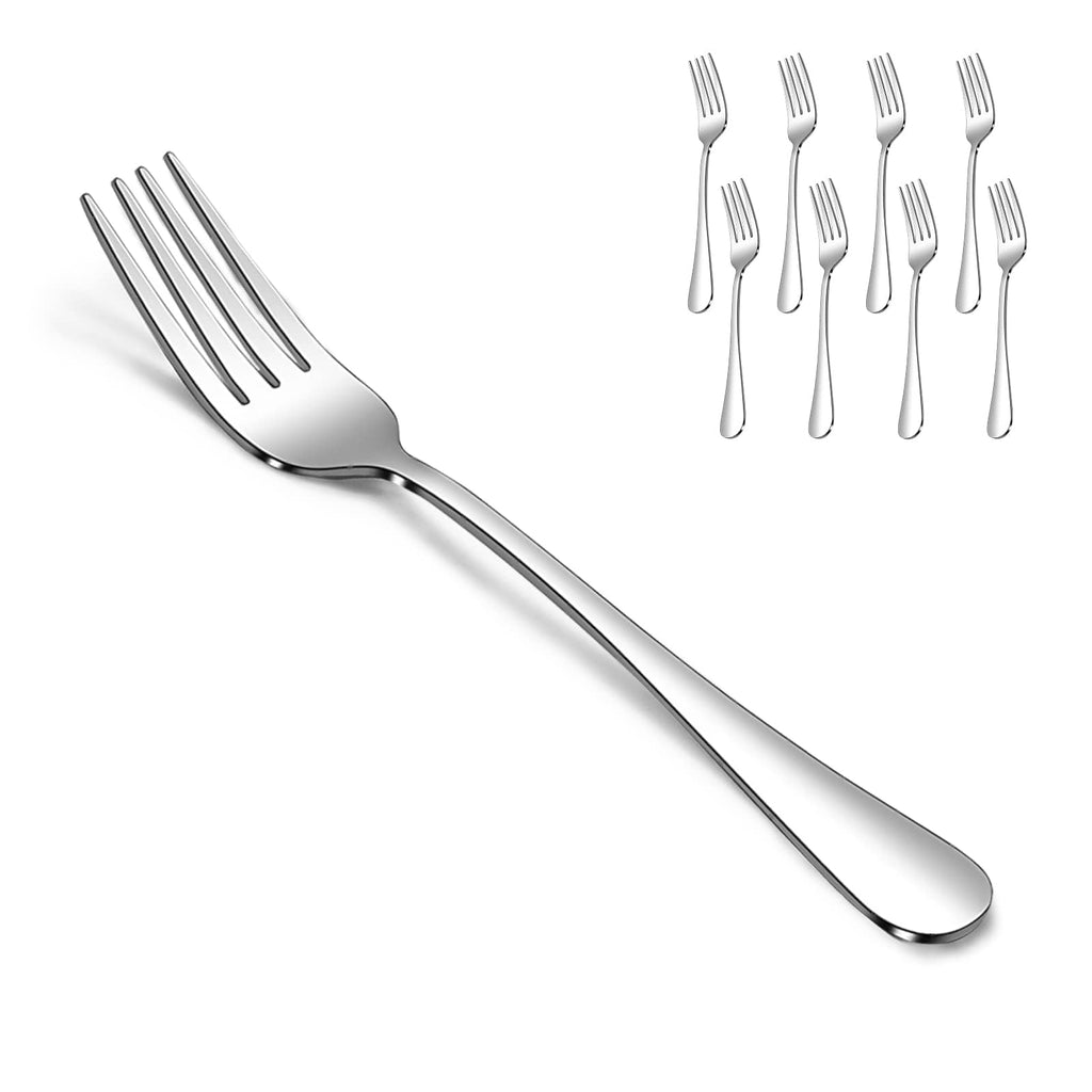 SANTUO Stainless Steel Dinner Forks Set - 12PCS Salad Forks Silverware with Round Handle, Mirror Finish & Dishwasher Safe, Use for Home, Kitchen or Restaurant - Silver 8 Inches