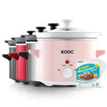 KOOC Small Slow Cooker, 2-Quart, Free Liners Included for Easy Clean-up, Upgraded Ceramic pot, Adjustable Temp, Nutrient Loss Reduction, Stainless Steel, Pink, Round