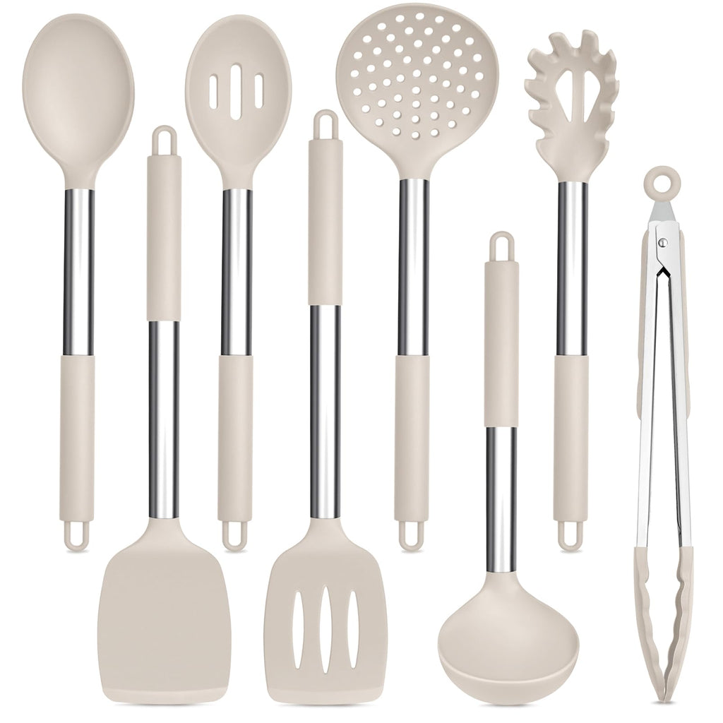 TeamFar Kitchen Utensils Set of 8, Silicone Utensils Kitchen Tools-White