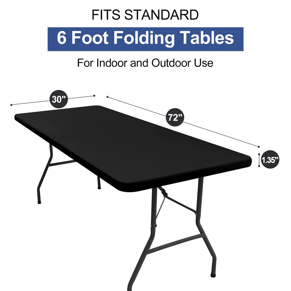 homing Rectangle Table Cloth Cover, Water-Resistant Polyester Elastic Fitted Tablecloth, Fits for 6 Foot Folding Tables, Washable Table Protector for Picnic, Camping, Outdoor (Black, 30" x 72")