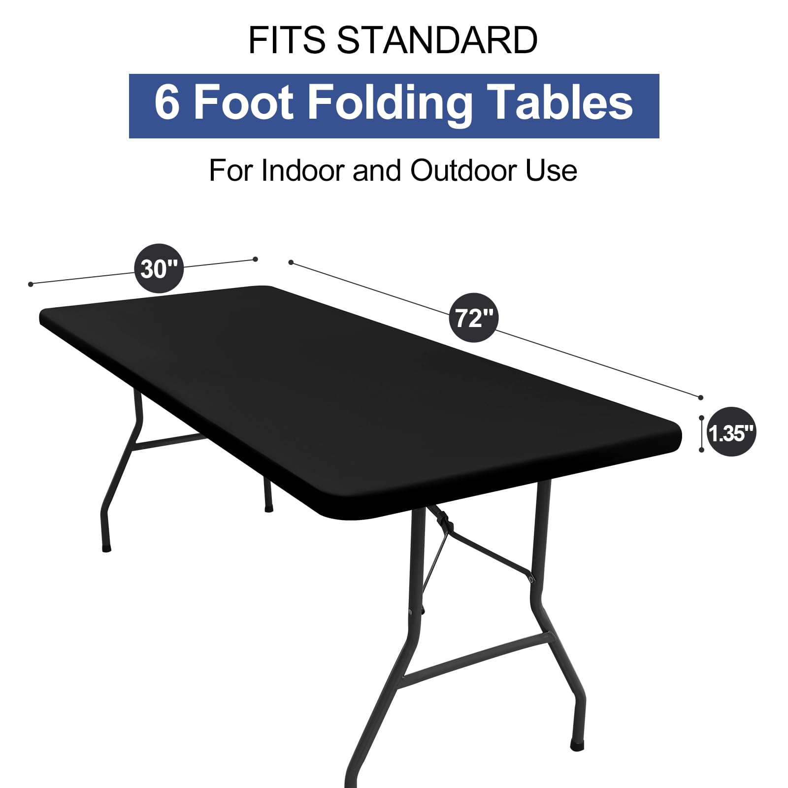 homing Rectangle Table Cloth Cover, Water-Resistant Polyester Elastic Fitted Tablecloth, Fits for 6 Foot Folding Tables, Washable Table Protector for Picnic, Camping, Outdoor (Black, 30" x 72")