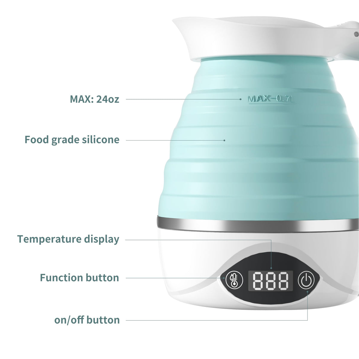 AUCOO Collapsible Travel Kettle, 700mL Small Electric Kettles for Boiling Water, 850W Portable Foldable Kettle with Digital Temperature, 110-220V Dual Voltage, BPA-Free Silicone for Tea & Coffee