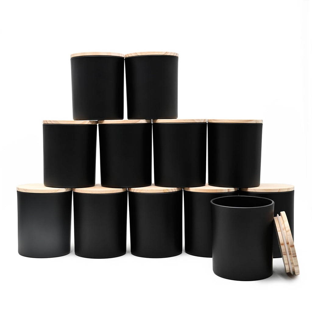 SHOWIN Thick Candle Jars for Making Candles 12 Pcs, 7 OZ Empty Jars with Wood Lids for Candle Making, Sample Container, Clear