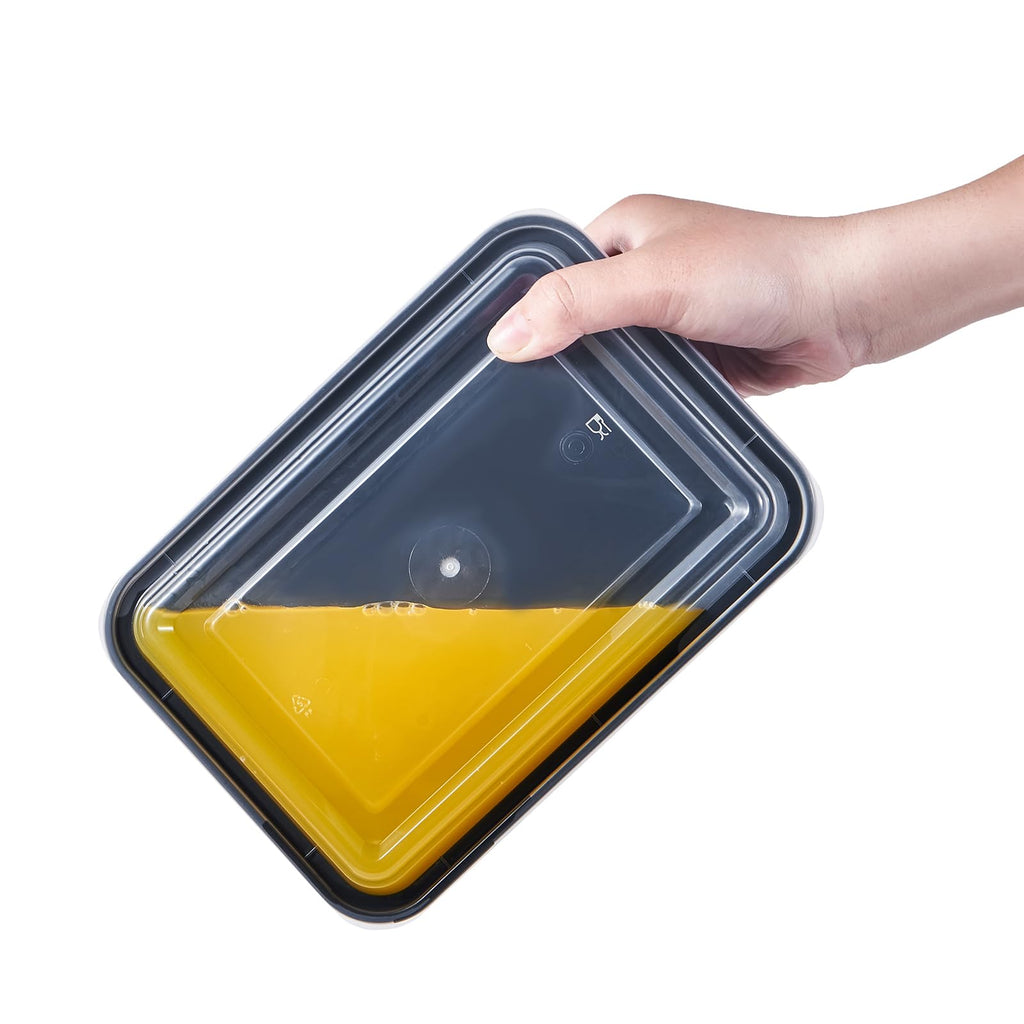 FULIGN 24 oz Meal Prep Containers With Lids Reusable 150 Pack Extra-thick Plastic Food Storage Black Disposable To Go Lunch Box BPA Free Stackable Microwave Dishwasher Freezer Safe