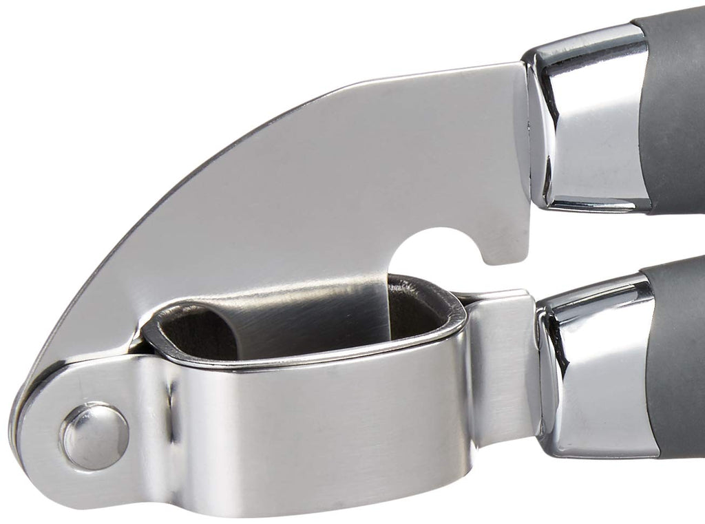 Tovolo Garlic Press Stainless Steel Mincer and Crusher Squeeze Silicone Comfort Grip, Dishwasher Safe, Removable Chamber for Easy Clean, One Charcoal