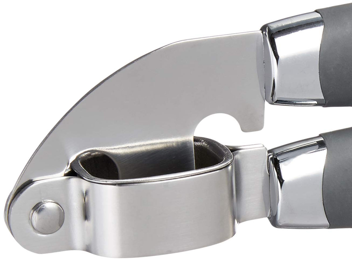 Tovolo Garlic Press Stainless Steel Mincer and Crusher Squeeze Silicone Comfort Grip, Dishwasher Safe, Removable Chamber for Easy Clean, One Charcoal