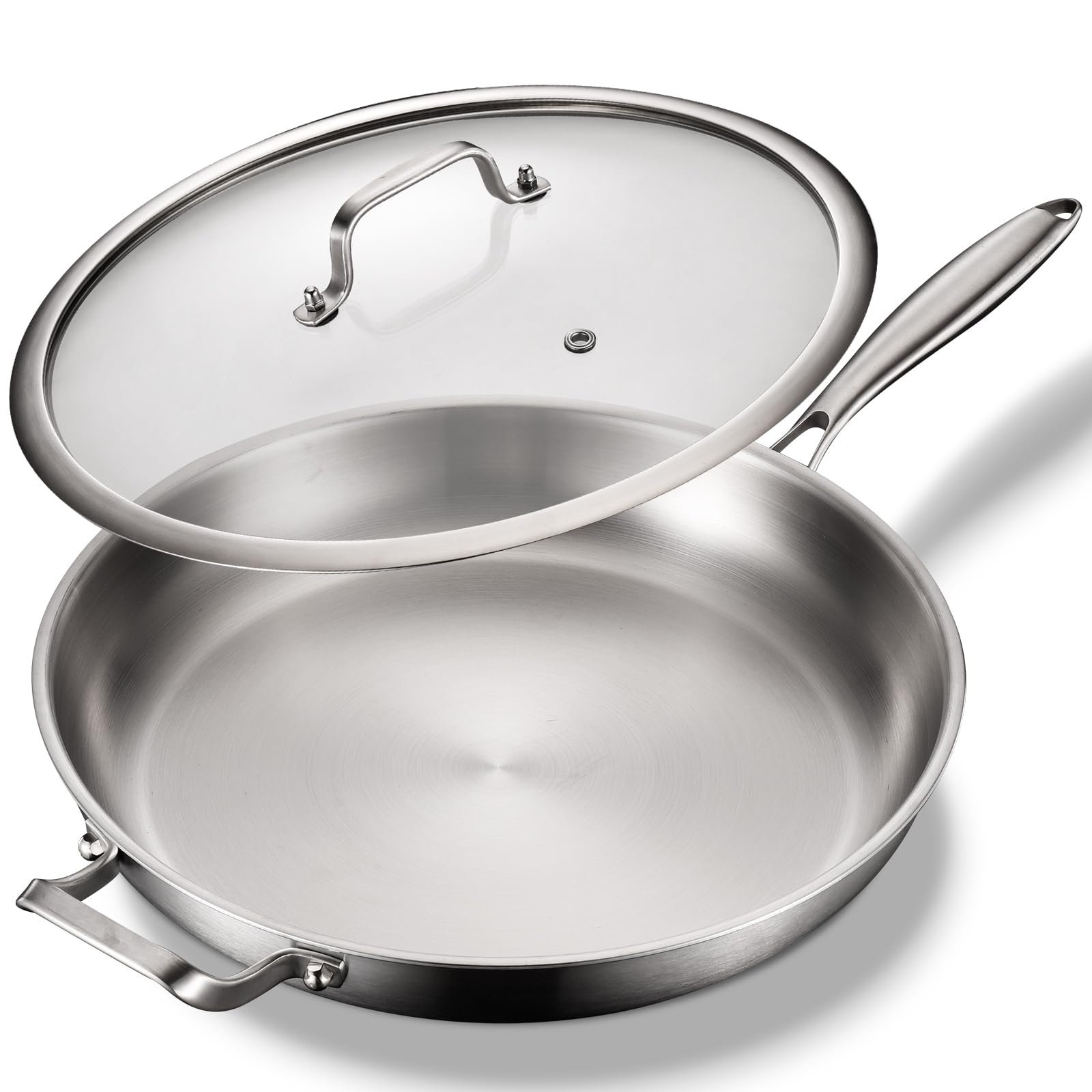 DELARLO 14" Stainless Steel Pan, 18/10 Frying Pan, Oven Safe Up to 600°F, Nontoxic Cookware, Compatible with All Cooktops Skillet, Durable, Fast Even Heat Fry Pan, Large 14.2 Inch Frying Pan