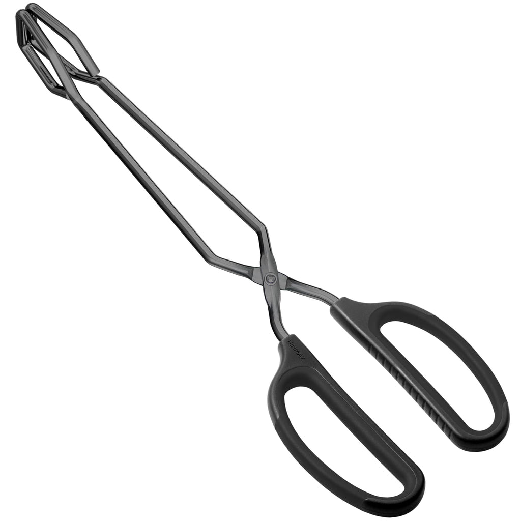 HINMAY 12" Stainless Steel Scissor Tongs with Comfort-Grip Handle (Black)