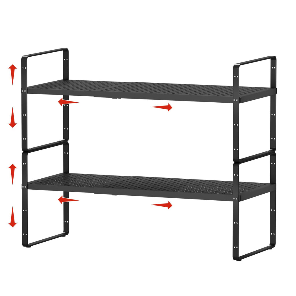 jkxoo 2Pcs Expandable Cabinet Shelf Organizers, 16.5"~27''L, White