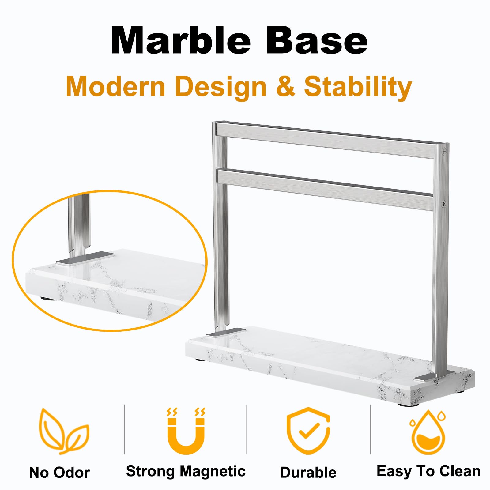 HomeSimplex Magnetic Knife Block Stand - Marble Base Magnetic Knife Holder for Counter Top - Double Sided Knife Block without Knives - Stainless Steel Magnetic Kitchen knife holder - White