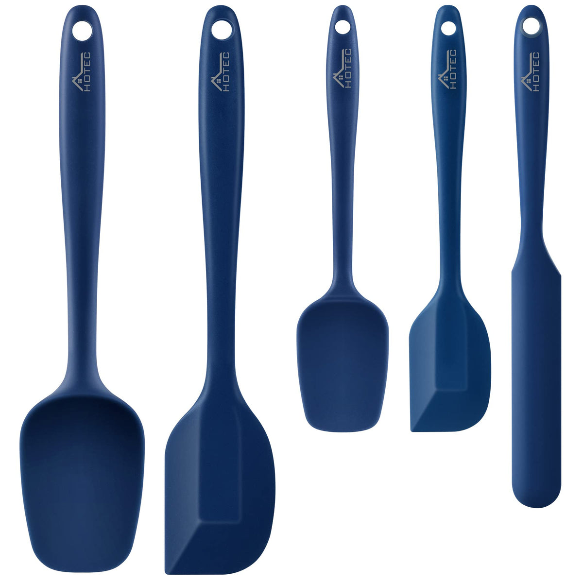 HOTEC 600℉ Heat Resistant Silicone Rubber Spatula Set, Aqua Sky, Set of 5