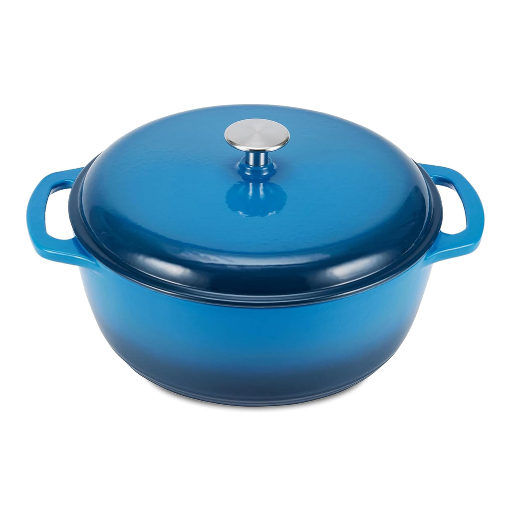 Enameled Cast Iron Dutch Oven Pot with Lid, Round, Dual Handles, Heavy-Duty, Oven Safe for Stews, Roasting, Baking, 6-Quart, Red