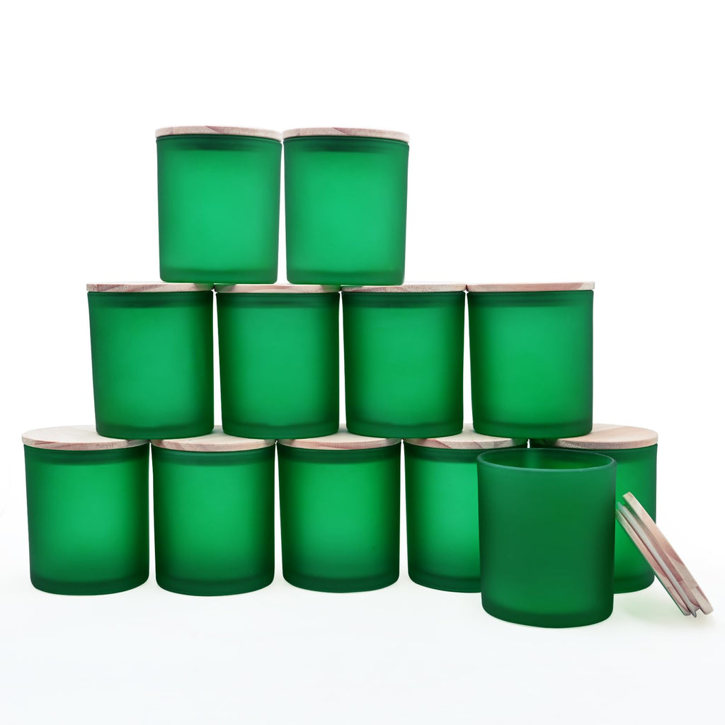 SHOWIN Thick Candle Jars for Making Candles 12 Pcs, 7 OZ Empty Jars with Wood Lids for Candle Making, Sample Container, Clear