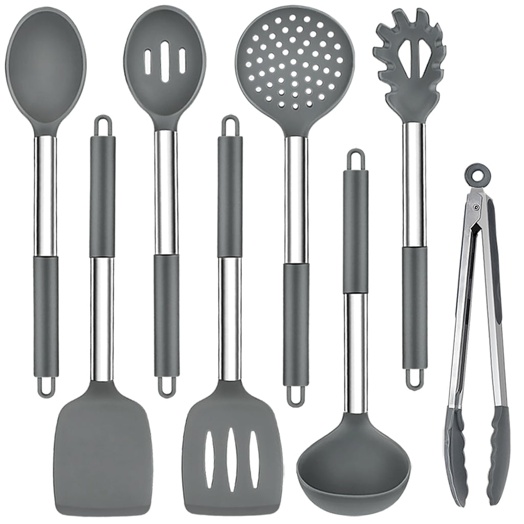 TeamFar Kitchen Utensils Set of 8, Silicone Utensils Kitchen Tools-White