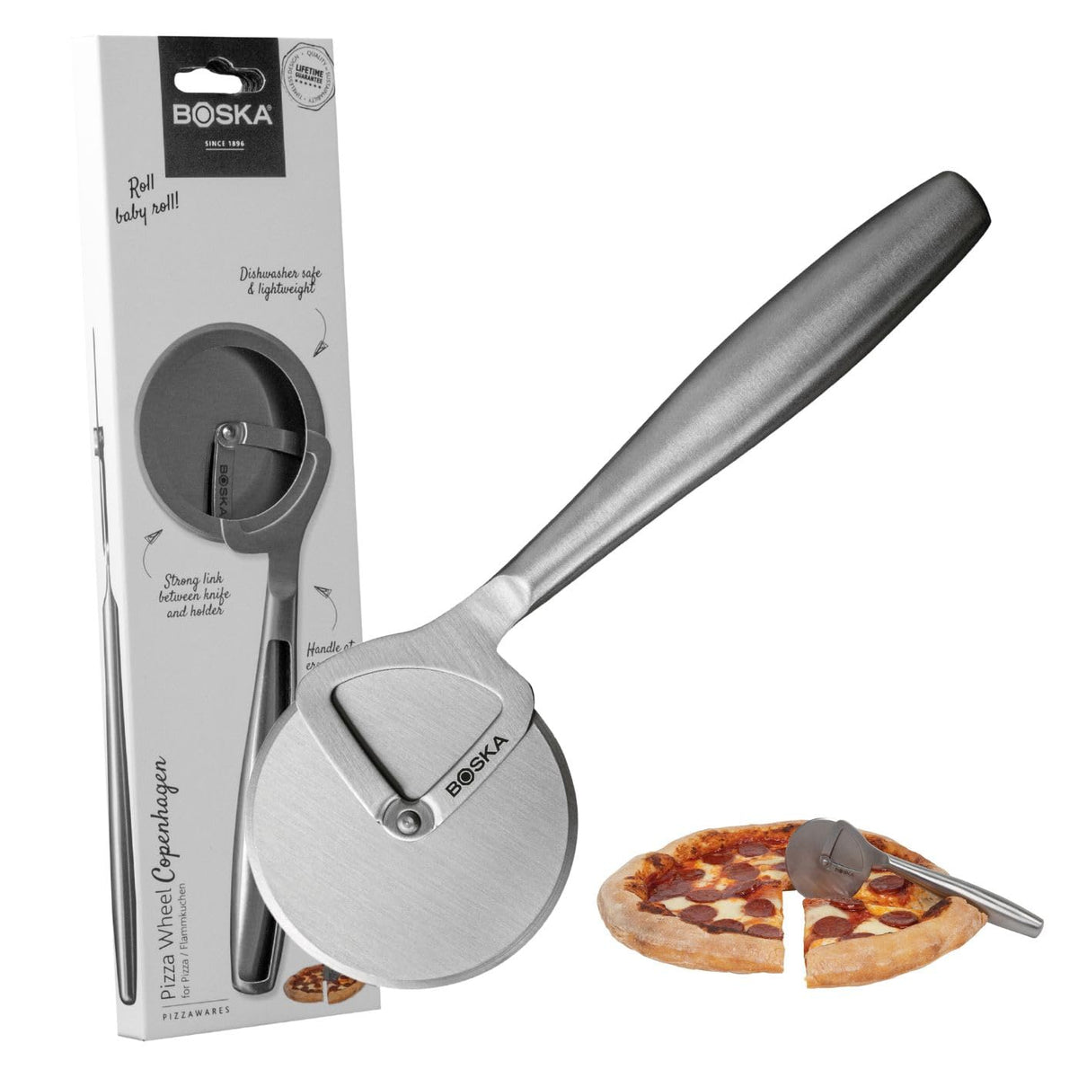 BOSKA Pizza Cutter Oslo+ - Non-Stick Pizza Cutter Wheel, Oak Handle