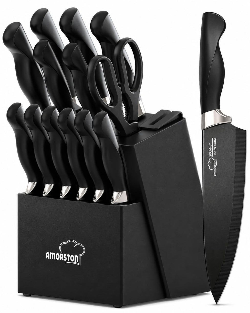 Amorston Knife Set 15 Piece Kitchen Knife Set with Block