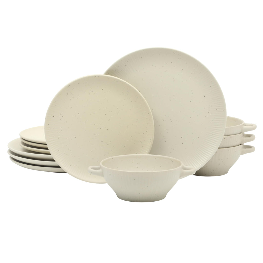 Gibson Elite 12 Piece Matisse Moderna Stoneware Reactive Glaze Plates and Bowls Dishes Dinnerware Set - Cobalt Blue
