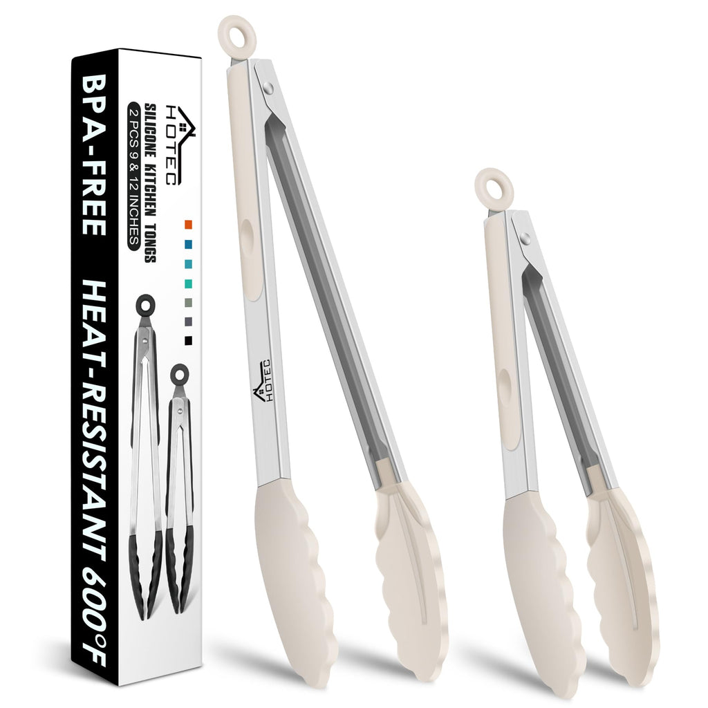 HOTEC Stainless Steel Kitchen Tongs with Silicone Tips, Set of 3-7",9" &12"