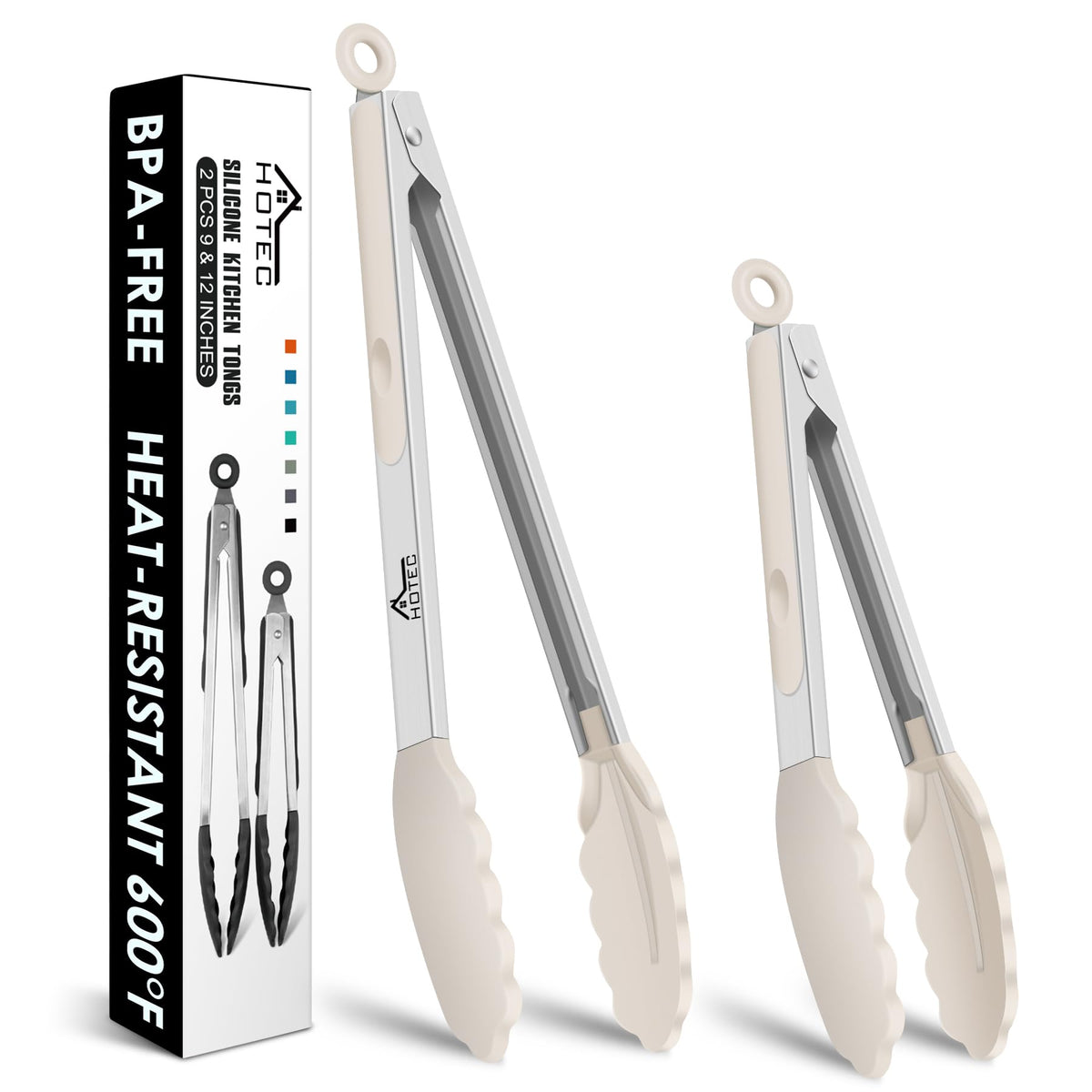 HOTEC Stainless Steel Kitchen Tongs with Silicone Tips, Set of 3-7",9" &12"