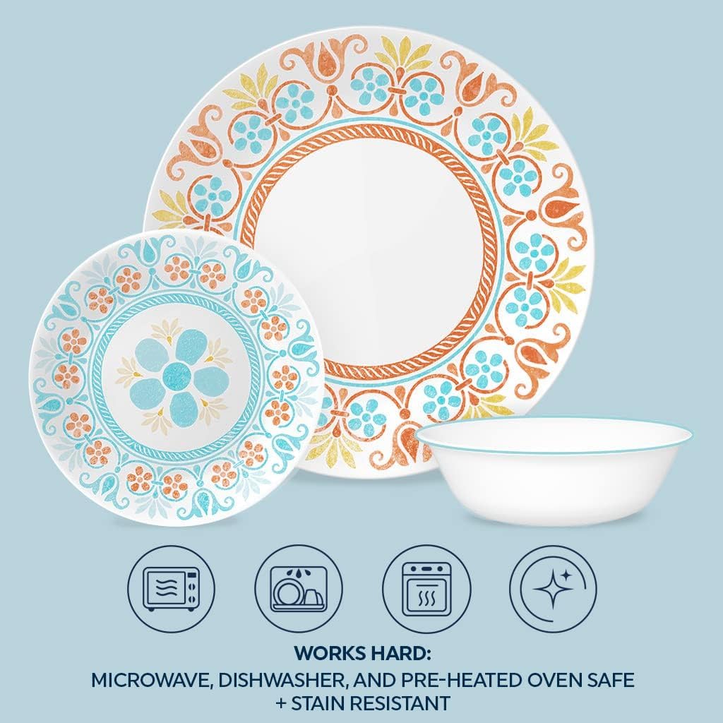 Corelle Terracotta Dreams Dinnerware Set for 6 18 Pieces Dinner Plates, Appetizer Plates, and 18 Oz Bowls Dishwasher, Microwave, and Freezer Safe Proudly Made in the USA