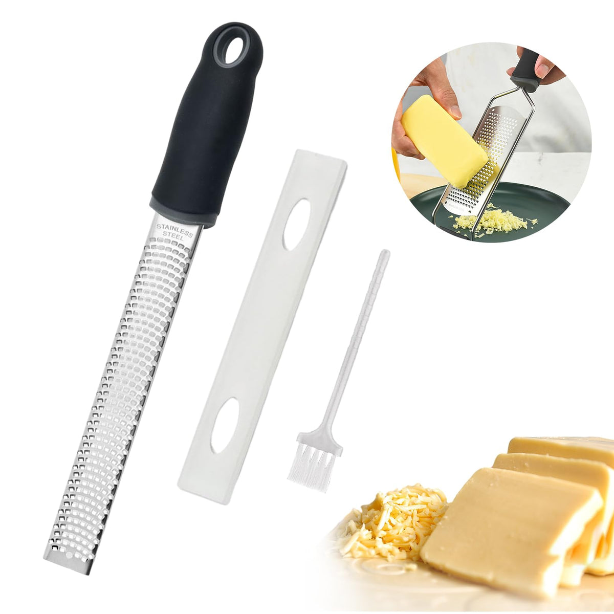 Lemon Zester Grater, Stainless Steel Fine Grater with Cover Handle