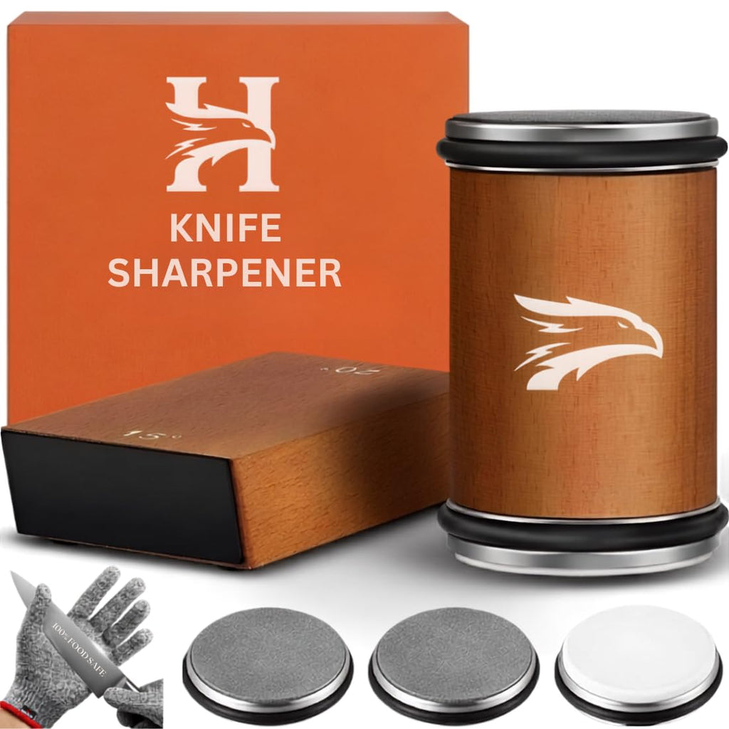 Rolling Knife Sharpener with Diamond & Ceramic Disc,Classic Kit (Brown)