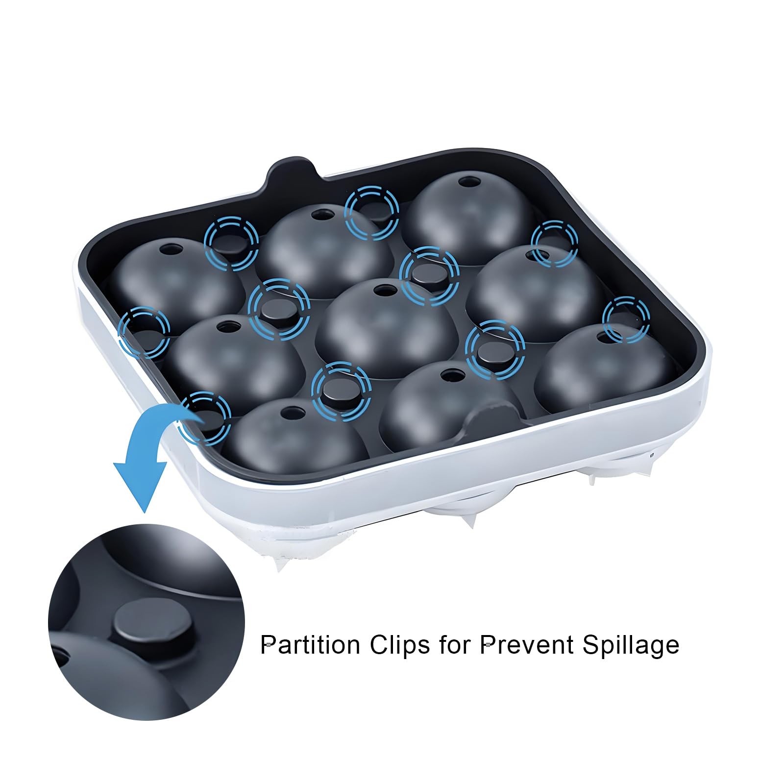 Samuelworld Large Ice Ball Maker with Lid, 9 x 2 Inch Ice Balls - Food Grade, Easy To Fill Round Silicone Ice Tray, Perfect Spheres Craft Ice Maker for Whiskey, Cocktails, Gifting - Black